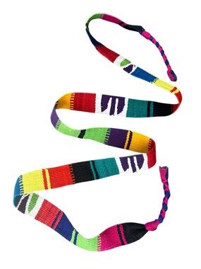 Vintage Woven Multicolor Tribal Boho Fringe Guatamalan Textile Tie Belt Size LG